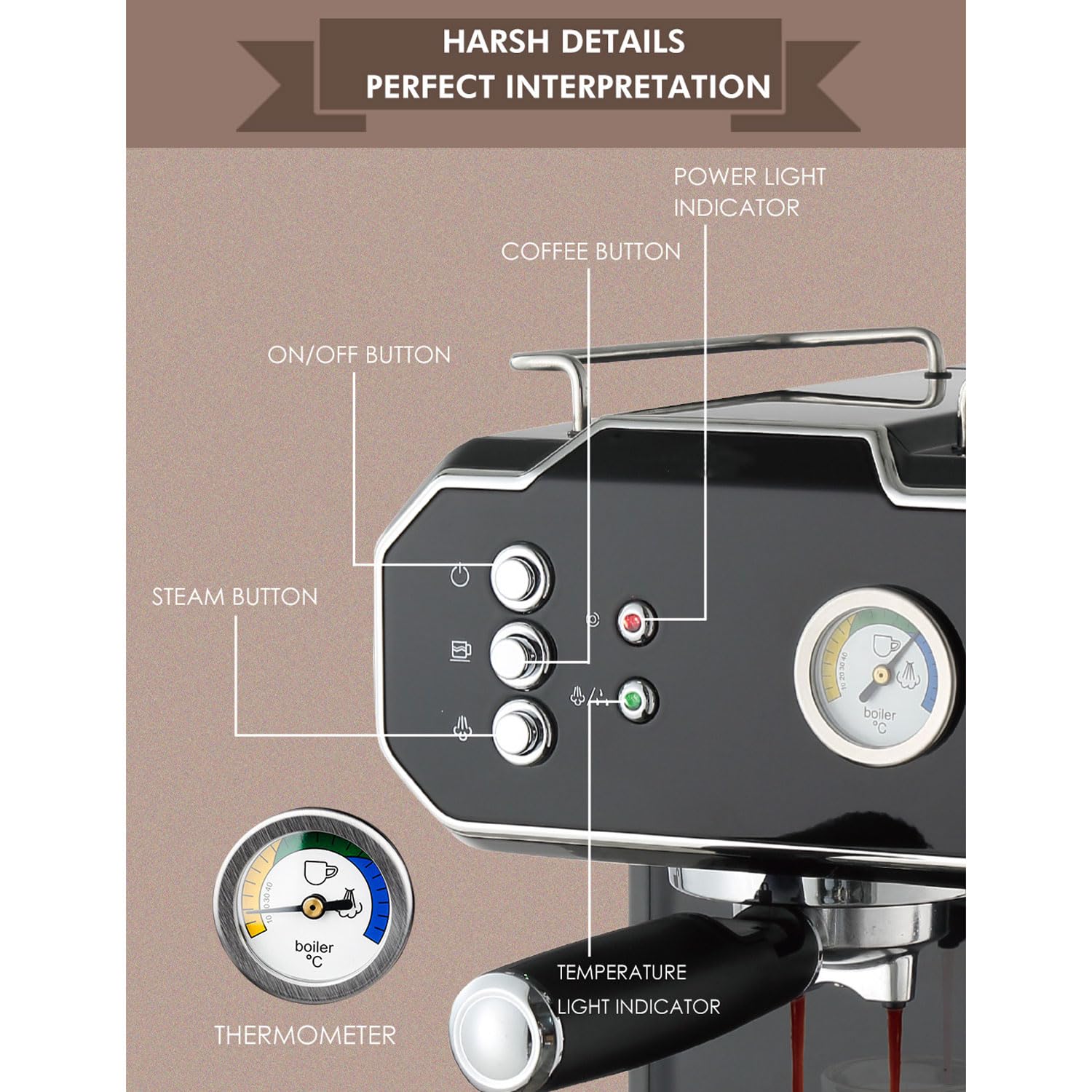 Cafetera Espresso, minimáquina automática de café de Alta presión de 1,5 l con vaporizador de Leche, Ciclo de preparación Doble, cafetera de Leche de 850 W para Oficina, Cafe(