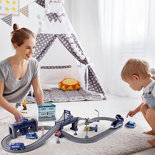 Vista 10 de Juegos de trenes para niños pequeños, 66 piezas de juguete de trenes con pilas y pistas (conexión magnética), compatible con Thomas, Brio, regalos