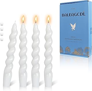 Crystal White Taper Candles Stick 7.5 Inch Short Twisted Spiral Candles Handmade Unscented Candle Sticks Smokeless Candlesticks for Party Holiday Decor 4 Pcs