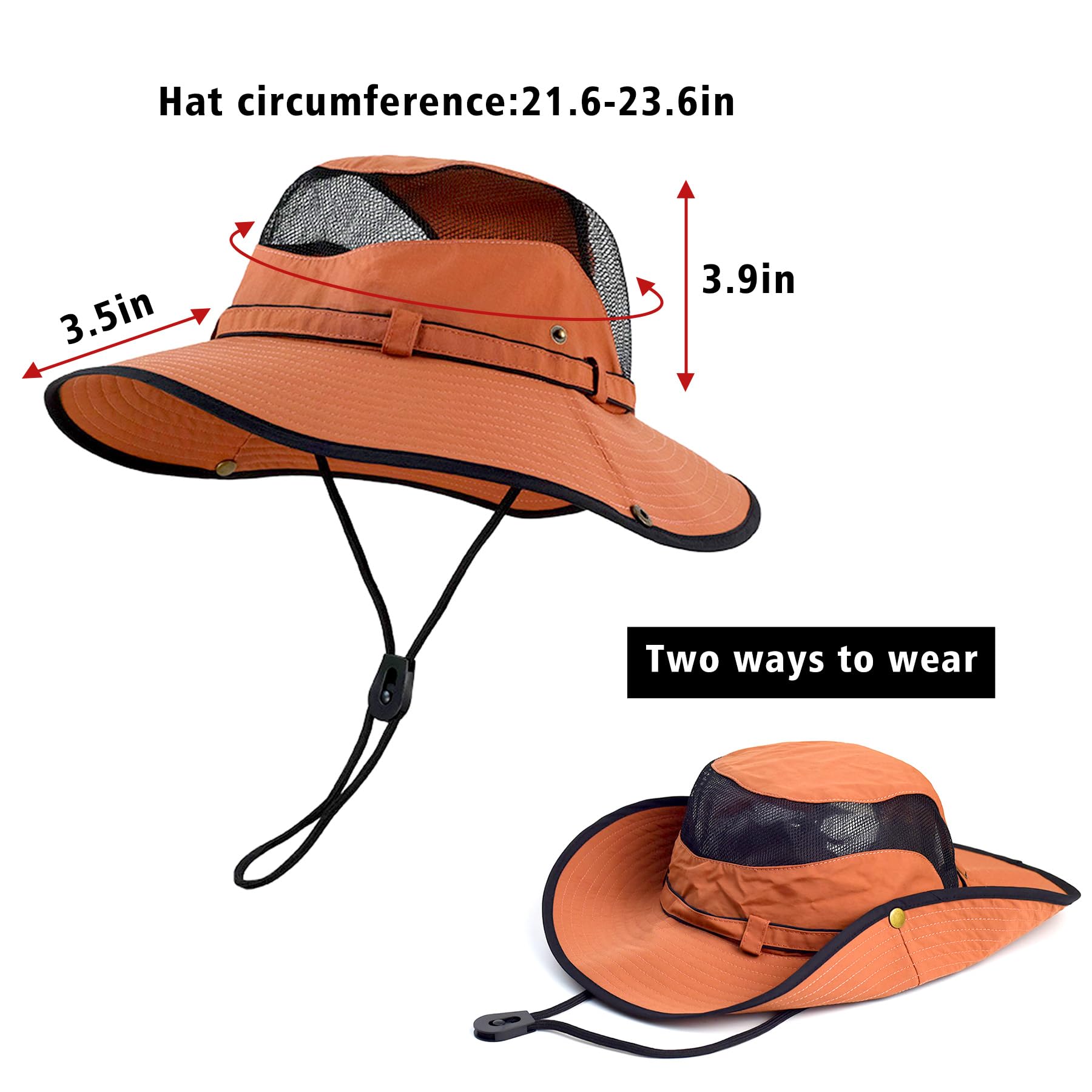 Feng Shui， Sombrero de Sol de ala Ancha para Mujer – Protección UV al Aire Libre Pesca Senderismo – Sombrero de Cubo Transpirable Impermeable de Secado rápido para Viajes de Verano