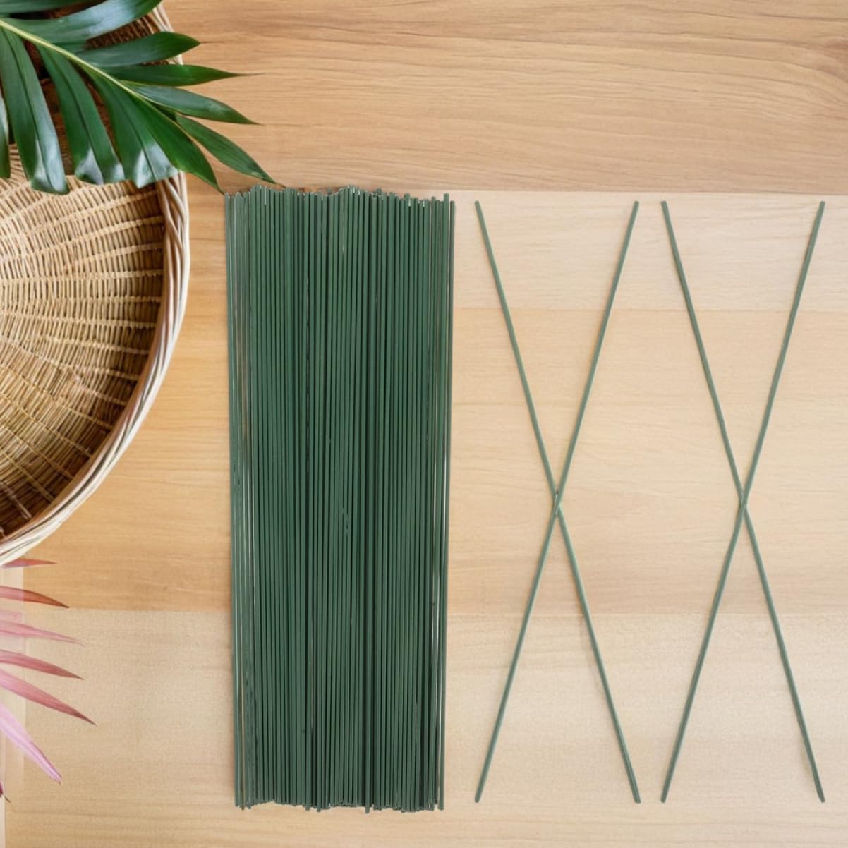 AKOOSY 60pcs Artificial Flower Branches Floral Wire Green Iron Wire for Bouquet Accessories Craft Flower Stems