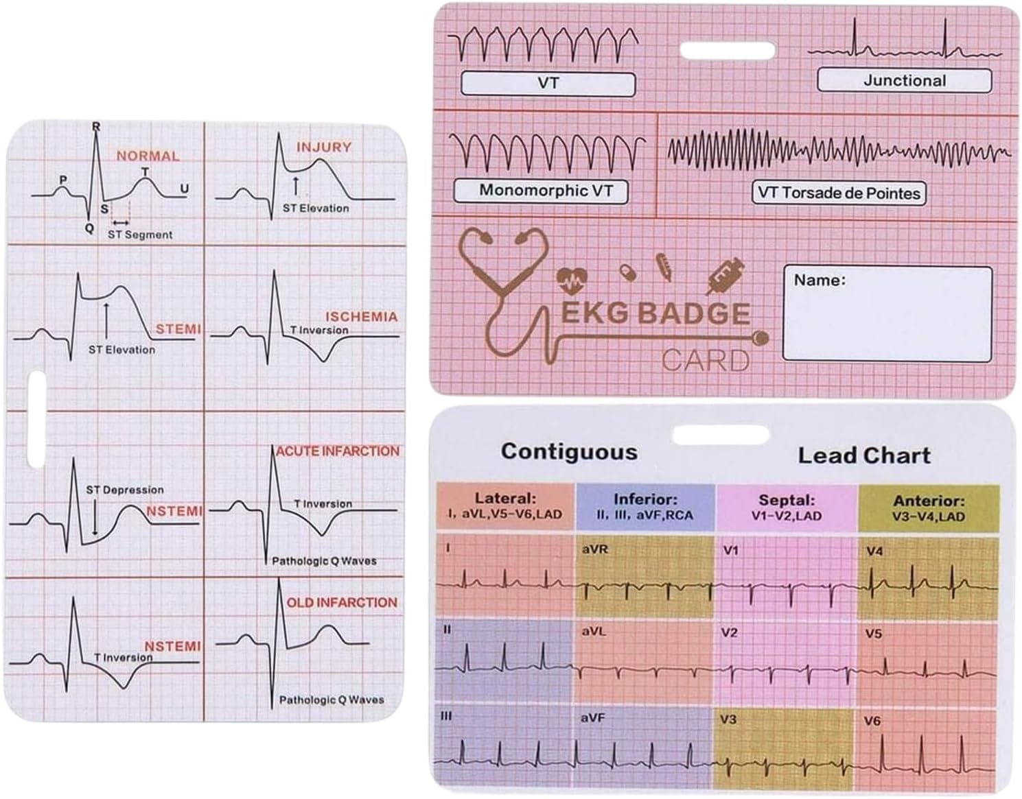 Karta EKG 3 Szt. Akcesoria Kardiologiczne EKG Wartości Laboratoryjne | Szybka Interpretacja EKG do pracy kardiologicznej, opieki doraźnej, OIOM, telemetrii, pielęgniarek, klinik
