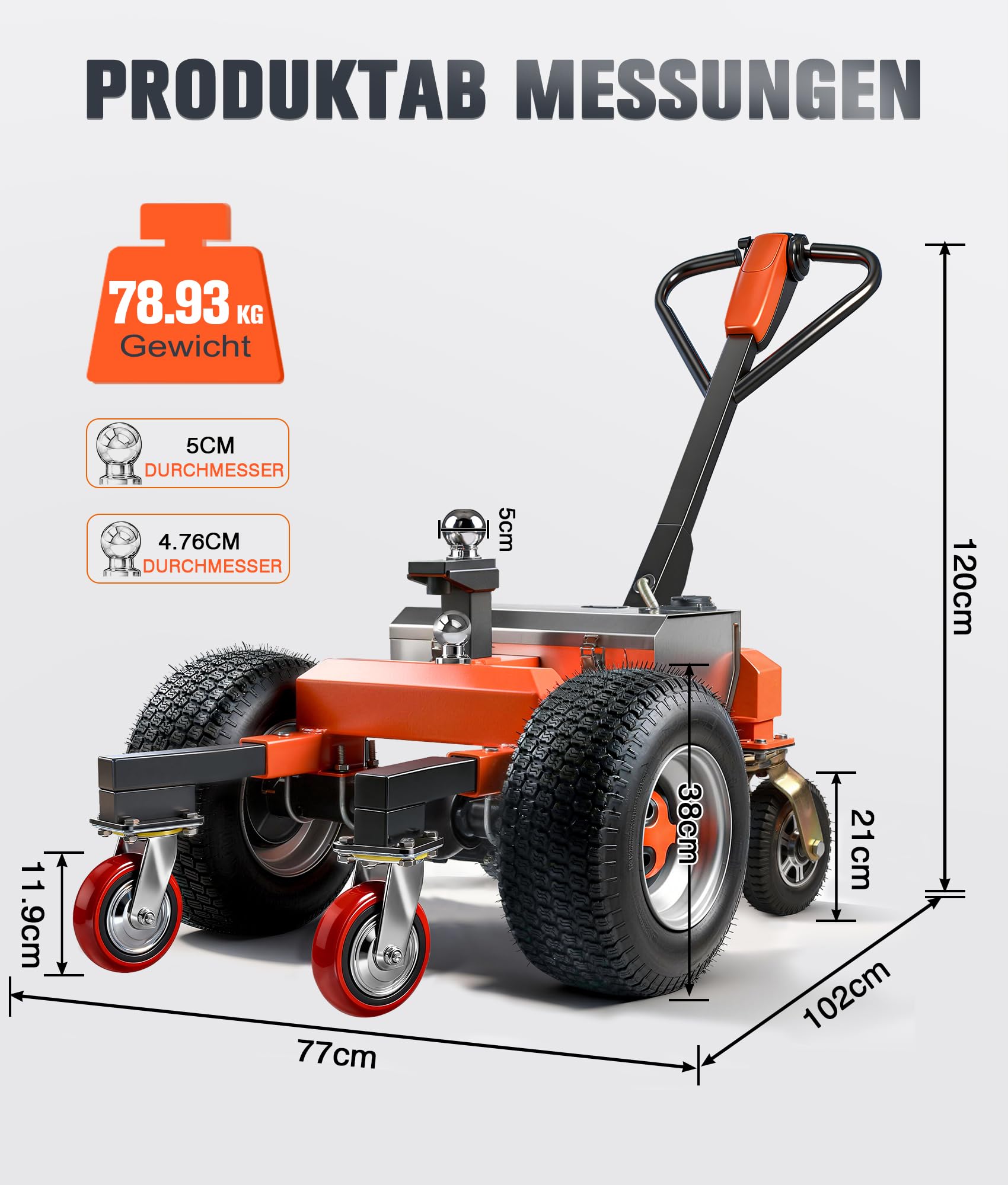 800W Elektrischer Bollerwagen, Elektrischer Anhänger Dolly Max Traglast 3450Kg, 510Kg Zungengewicht, 48V Anhänger Dolly mit einer Kupplungskugel von 5.08&5.87CM für Wohnmobile, Spielzeugträger, Autoan