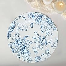 Efavormart 6 Pack White Blue Floral Acrylic Charger Plates in French Toile Pattern, Round Dinner Charger Event Tabletop Decor - 13"