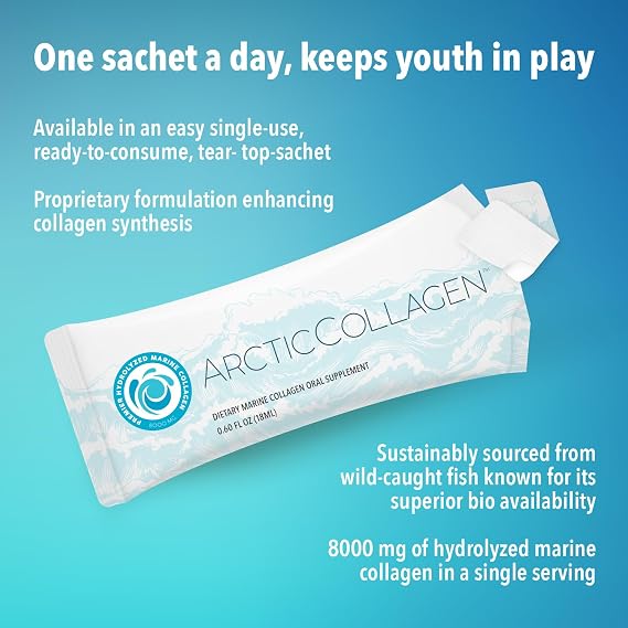 Liquid Marine Collagen Peptides for Women - 8000mg Hydrolyzed Collagen with Vitamin C & Hyaluronic Acid - Single-Serve Daily Collagen Sachets - Sugar-Free Strawberry, 14 Sachets