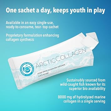 Liquid Marine Collagen Peptides for Women - 8000mg Hydrolyzed Collagen with Vitamin C & Hyaluronic Acid - Single-Serve Daily Collagen Sachets - Sugar-Free Strawberry, 14 Sachets