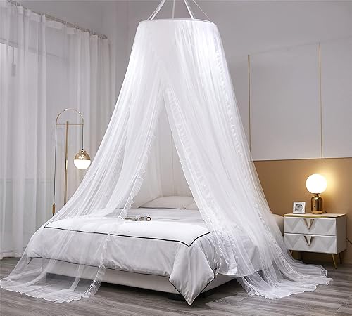 Miniatura 2 de VETHIN Cortina de cama redonda de doble capa con diseño de princesa para niñas y adultos, mosquitera de ensueño, bonita decoración de dormitorio,