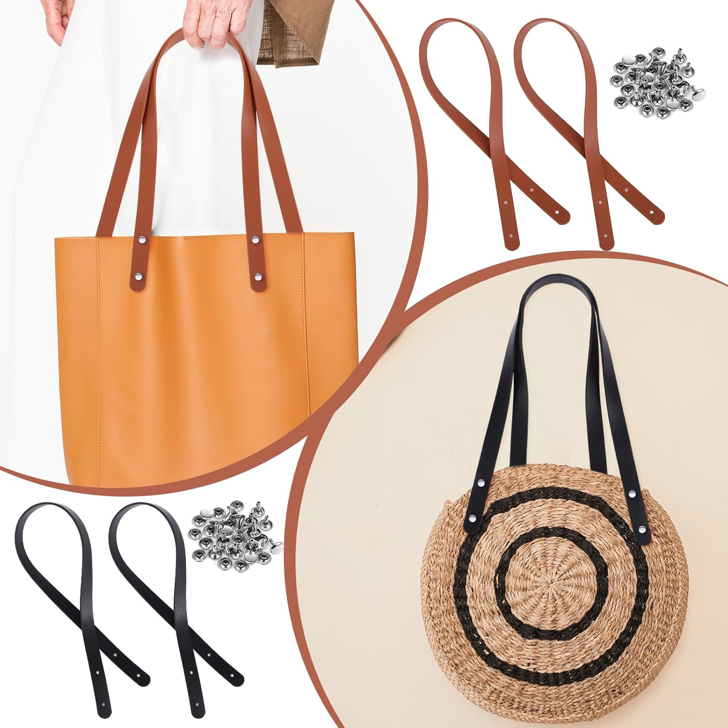 4 Pack Leather Purse Straps 24 Inch Long Purse Handles for Handbags, Top Handle Replacement Purses Straps Handbag Belt Band Mount Strap for Wallet Tote DIY Making Shoulder Bag Accessories (60cm) - Image 5