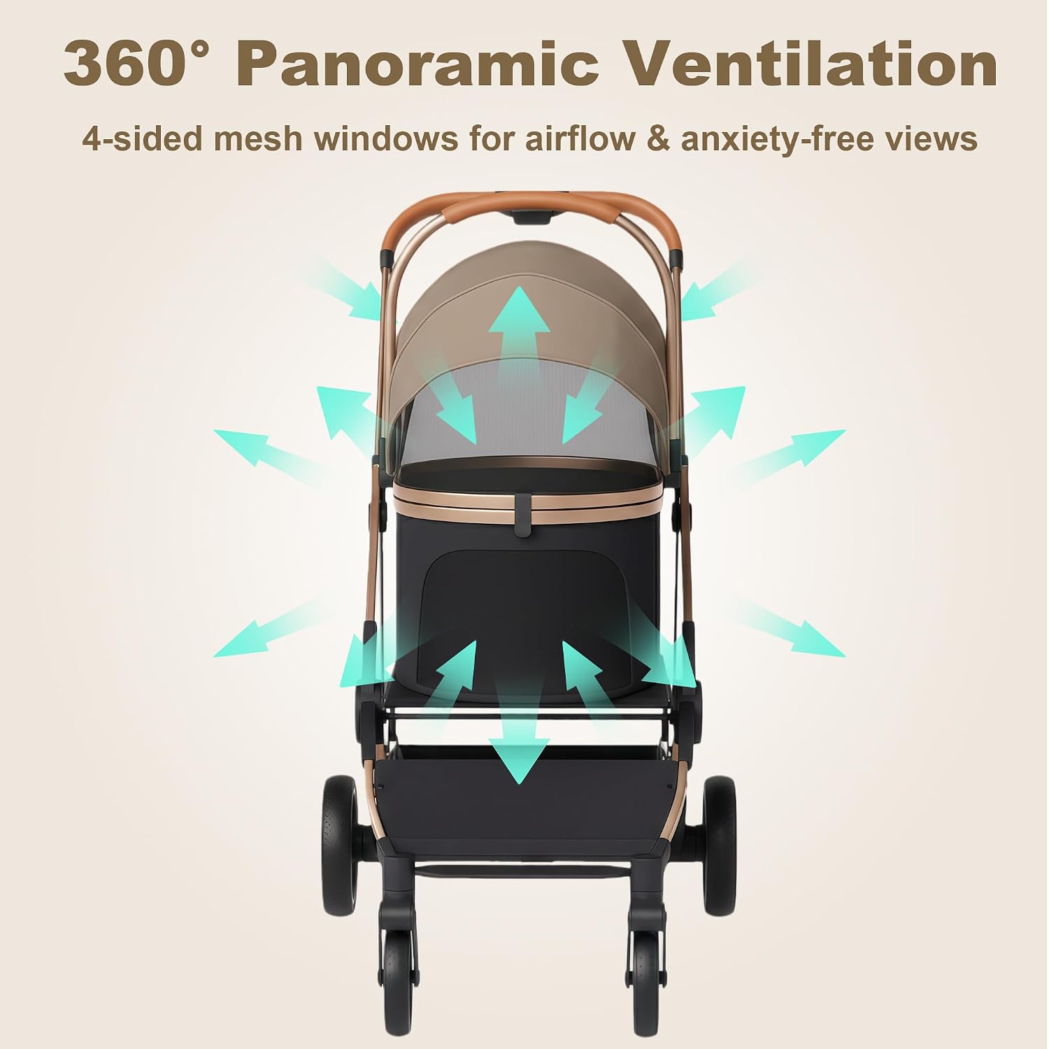 6-in-1 Cat Stroller for Cats up to 50 lbs, Luxury Brown Pet Stroller for Small Dogs with Detachable Carrier, Foldable Travel Dog Stroller, Removable Pet Car Seat Carrier, 360° Rotating Wheels
