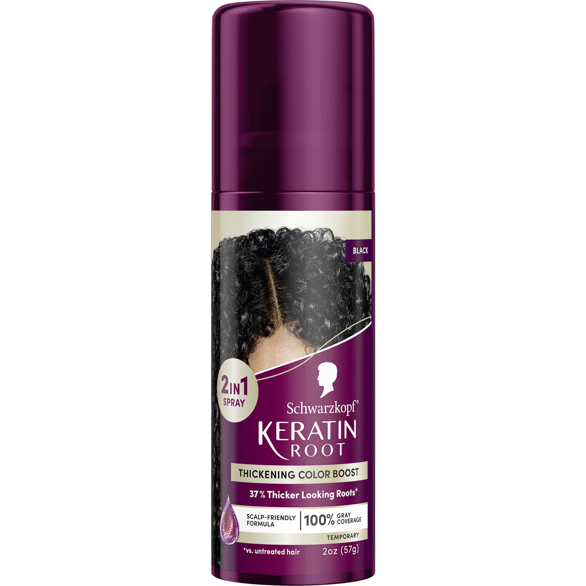 Schwarzkopf Keratin Color Root Temporary Hair Color Spray, Black - Salon Inspired Temporary Hair Dye, for up 100% Gray Coverage and Thicker looking roots, Ammonia free