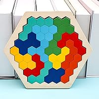Vista 3 de Rompecabezas de bloques de madera, juguete grande hexagonal de madera para niños y adultos, rompecabezas de rompecabezas de geometría, lógica