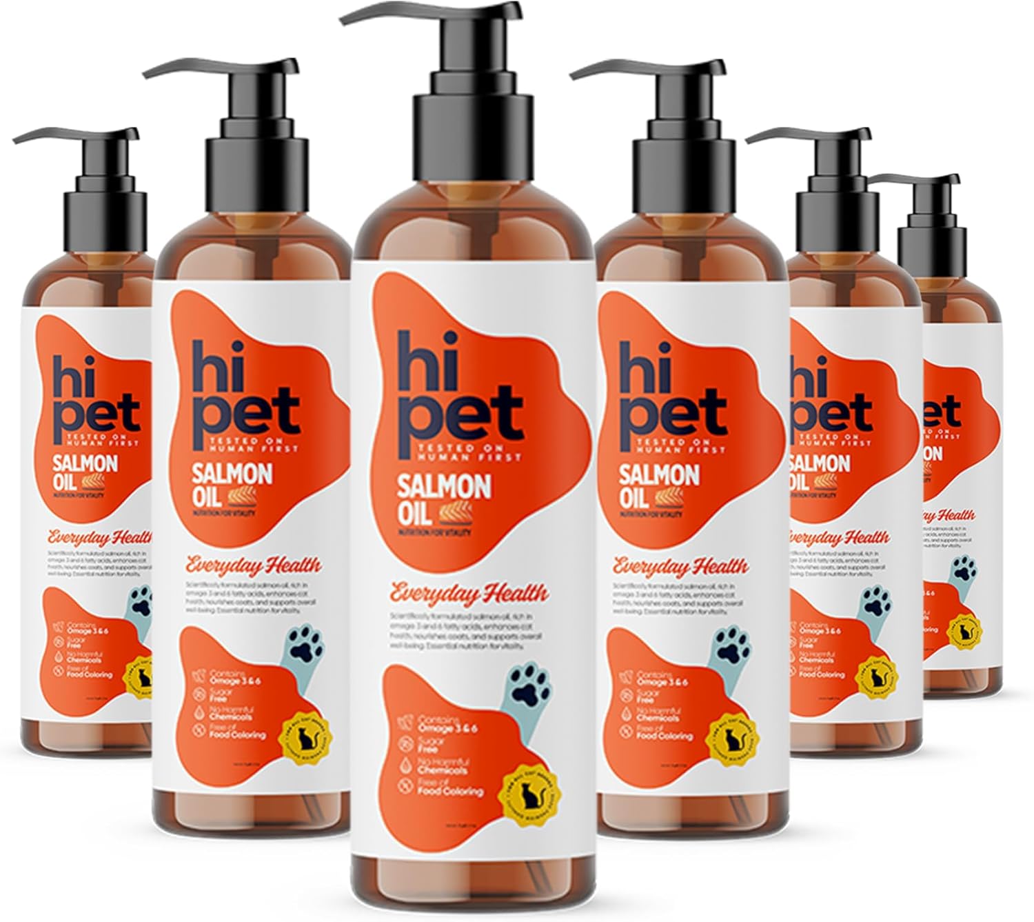 Hi Pet Salmon Oil for Cats, Supports Coat and Joint, Boosts Immune System, Omega 3 & 6 Fish Oil for Cats, 6.76 Fl Oz (Pack of 6)