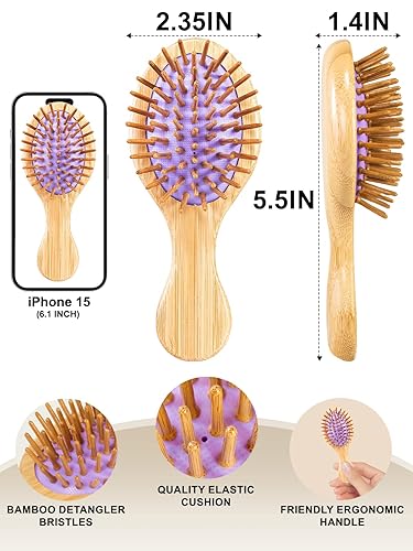 Miniatura 9 de Sofmild Mini cepillo de pelo de bambú de viaje para mujereshombresniños, cepillo desenredante antiestático de tamaño de bolsillo que se desliza a