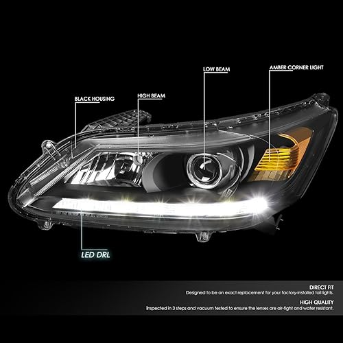 Miniatura 2 de Auto Dynasty Conjunto de faros delanteros LED DRL compatible con Honda Accord 4 puertas Sedan 2013-2015, lado del conductor y del pasajero, lente