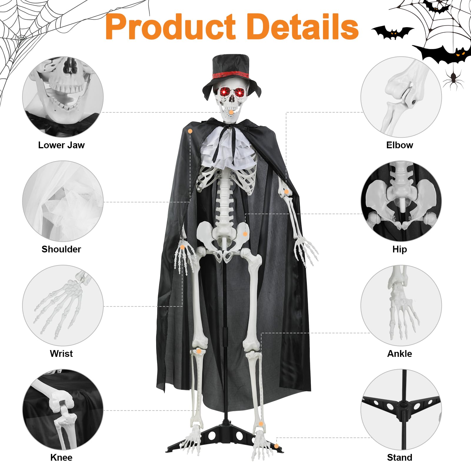 Szkielety halloweenowe naturalnej wielkości możliwy szkielet para panna młoda pan młody nawiedzony dom rekwizyt ruchome stawy świecące oczy efekty dźwiękowe wewnątrz na zewnątrz podwórko dekoracje