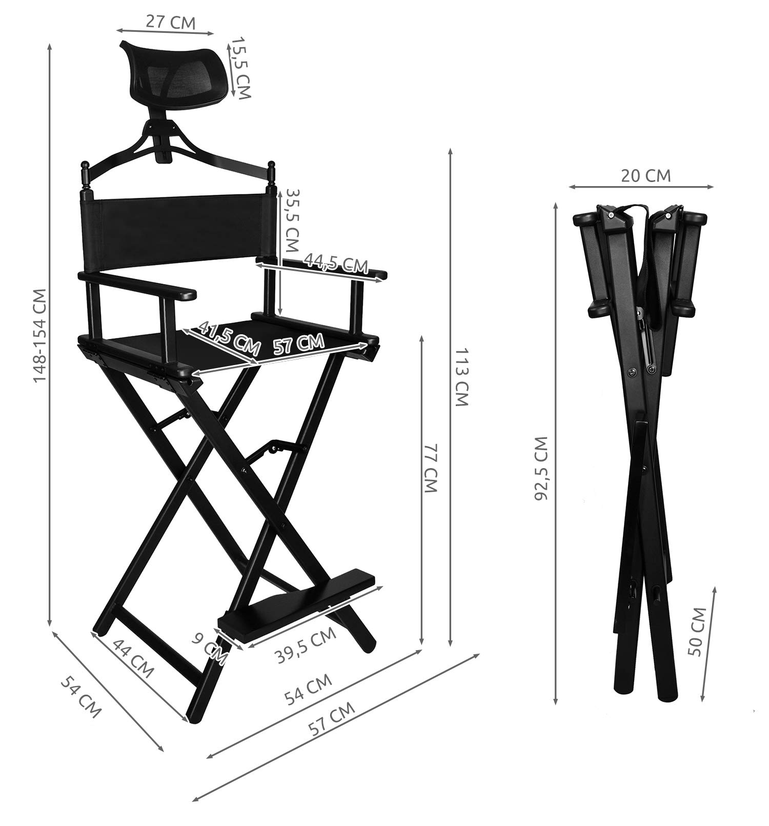 Tresice Francia - Silla de Maquillaje de Aluminio con reposacabezas Plegable
