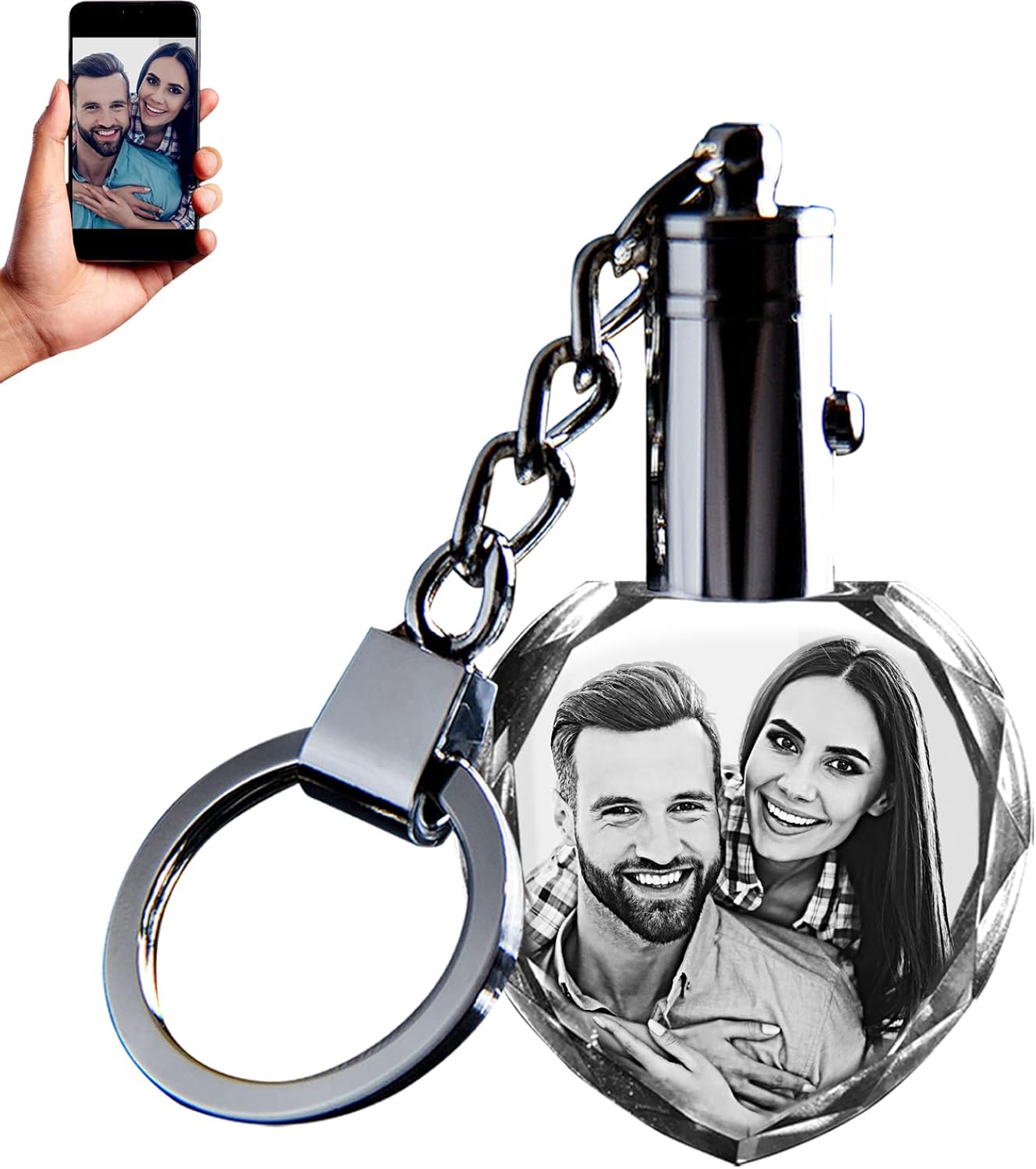 CAPTUR3D Llavero con luz de cristal para fotos con foto personalizada grabada y luz LED regalo personalizado
