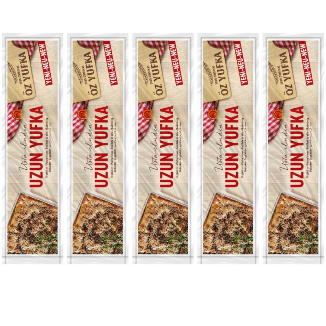 Öz Yufka Filo-Teigblätter lang Teigblätter Täglich frischer Teig - Frisches Gebäck, Teigblätter Filoteig 470 Gramm x 5 Packungen mit Pufai Grocery