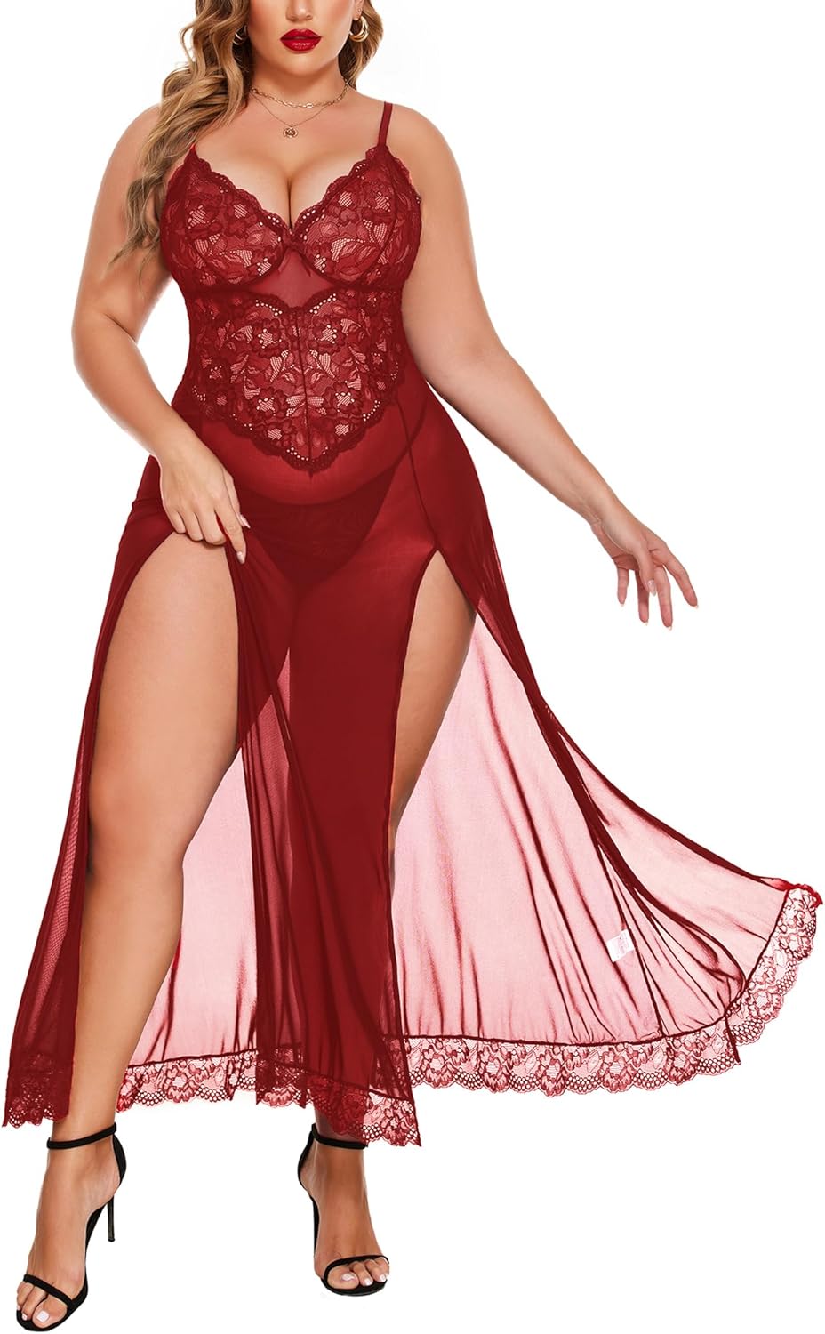 Avidlove Plus Size Lingerie for Women Sexy Lace Babydoll Long Lingerie Dress Side Split Nightgown Avidlove Plus Size Lingerie for Women Sexy Lace Babydoll Long Lingerie Dress Side Split Nightgown