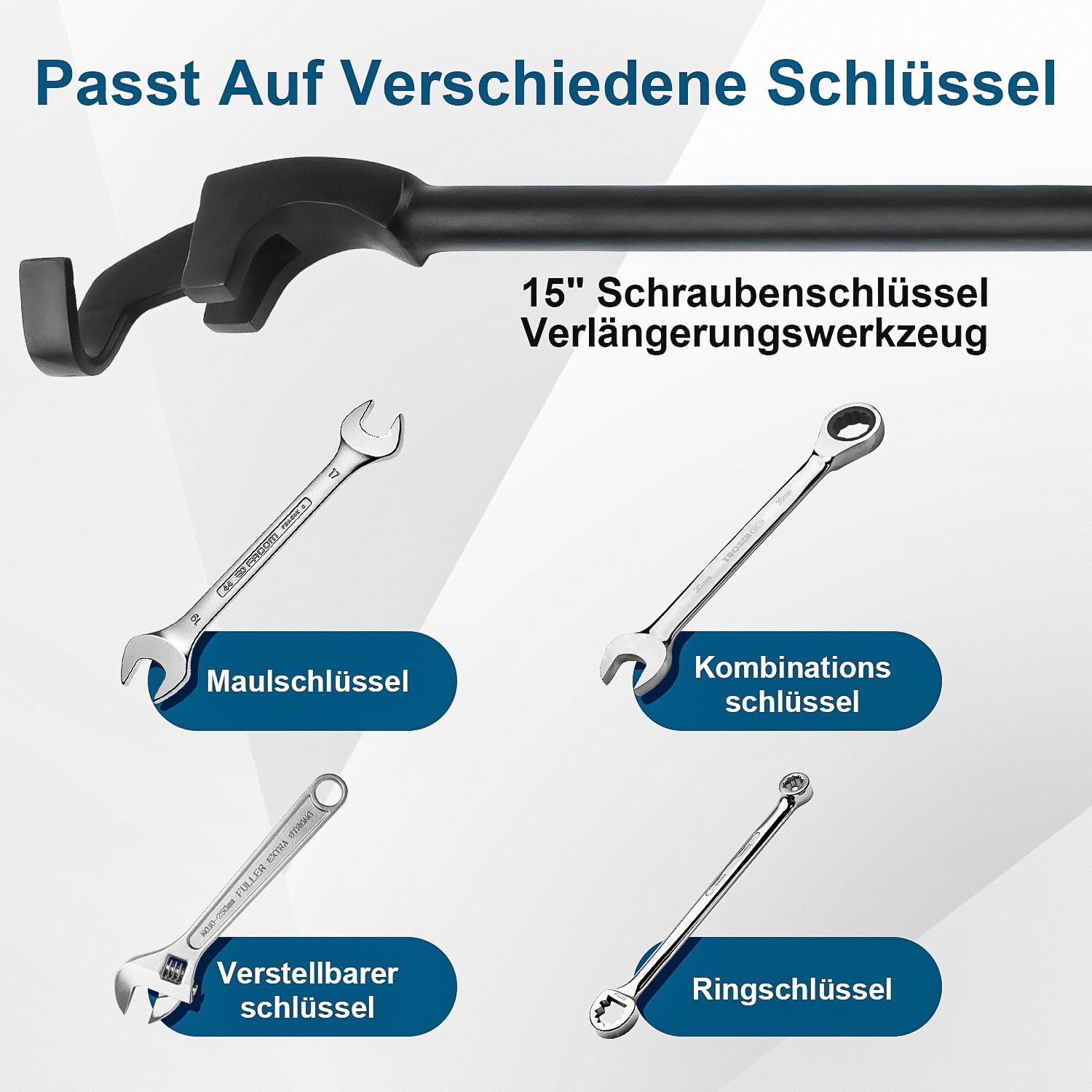 Schraubenschlüssel Verlängerung,Universal Schlüsselverlängerung für maximale Hebelwirkung für Autoreparatur und Mechanik, mit rutschfestem Griff Schwarz