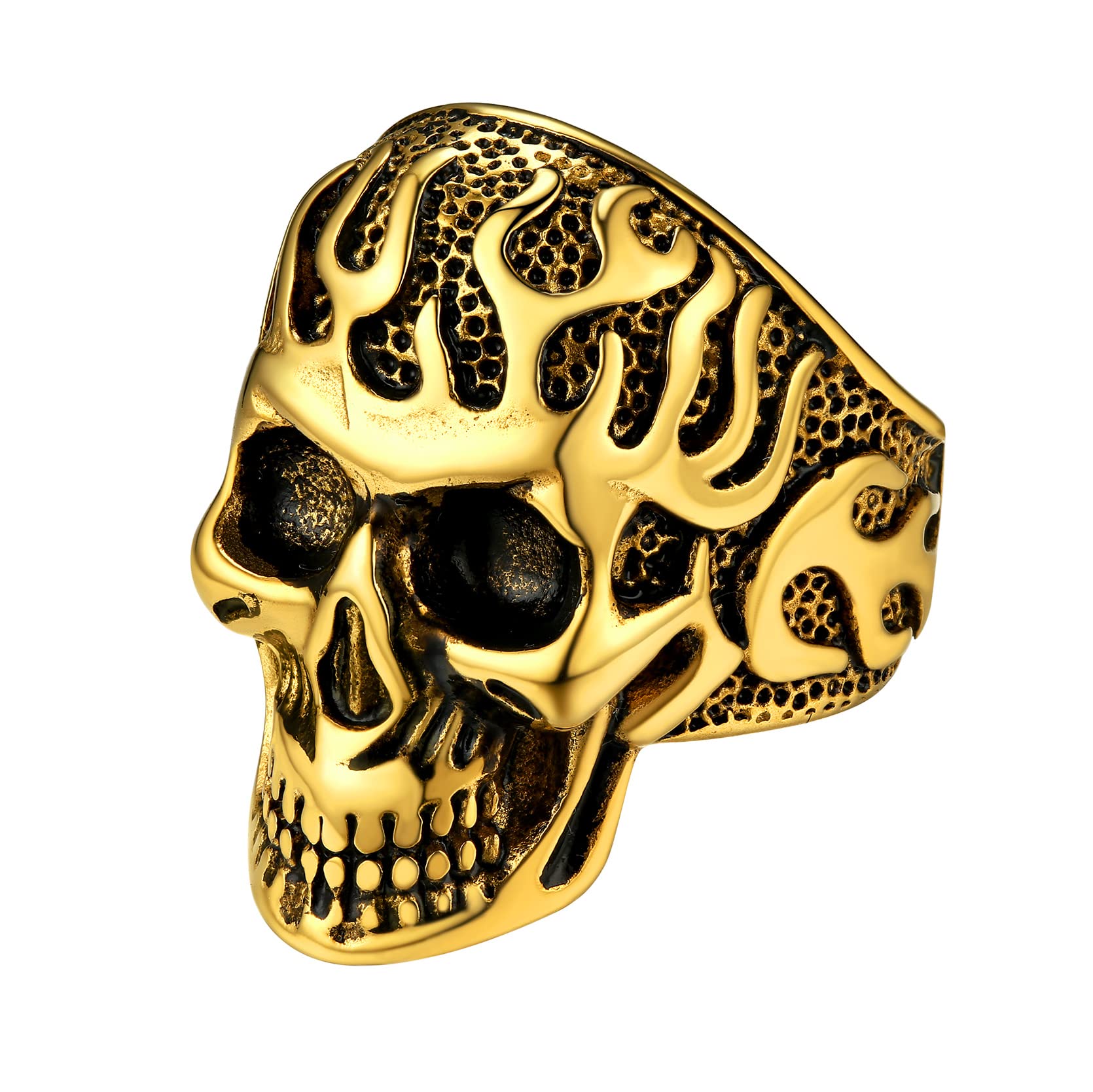 Sugar Skull Rings for Men Women, Stainless Steel Two Tone Mens Biker Ring Halloween Jewelry Day of the Dead Memory Jewelry For Death, Gift Box