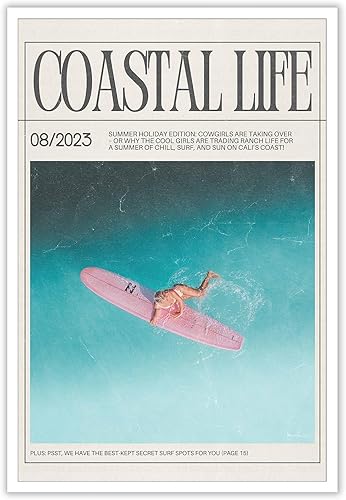 DVBOCS Lienzo de playa de vaquera costera, arte de pared, portada de revista, arte preparado, impresiones de surf, vaquera, estética, moderno,