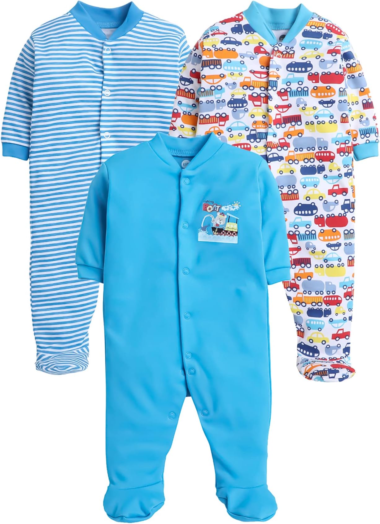 EIO 100% Cotton Rompers/Sleep Suits/Jumpsuit/Night Suits for Baby Boys & Girls, Infants, New Born Combo Pack Turquoise