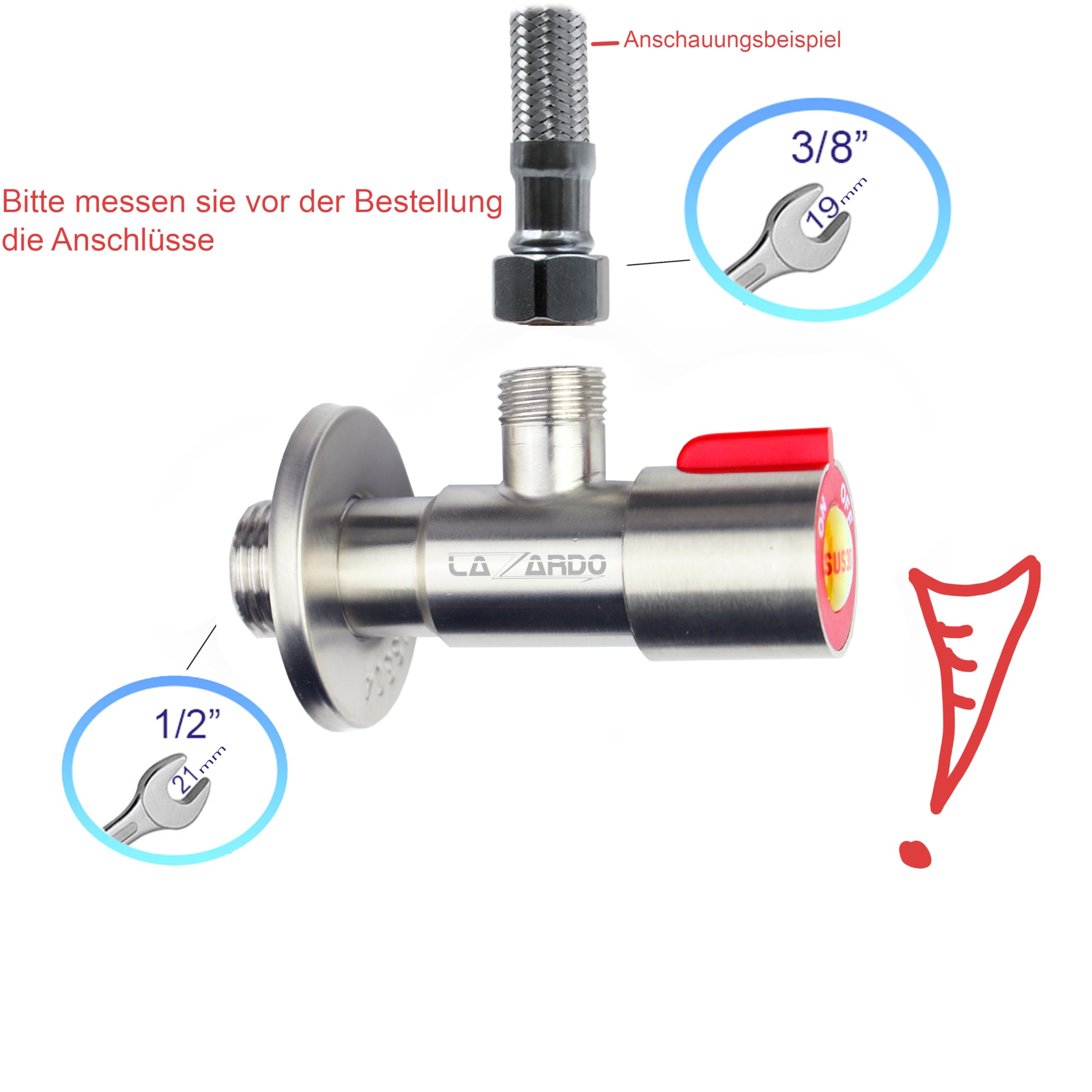 Juego de 2 válvulas de ángulo de acero inoxidable para lavabo, montaje en pared, 3/8", caliente frío