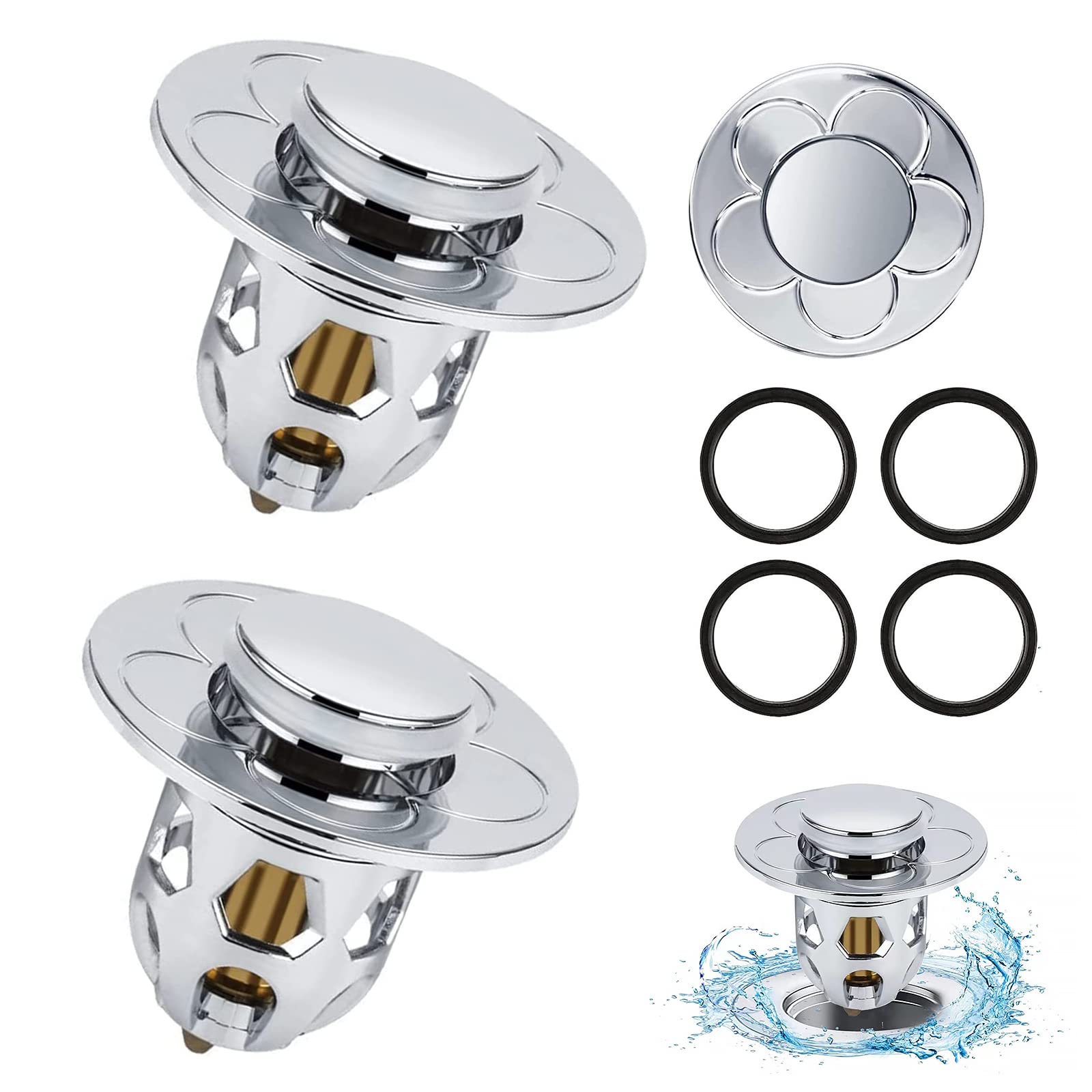2 pcs Tappo Lavandino Bagno, Universale Filtro Pop Up Con Filtro Anti Clogging, Tappi Per vasca da bagno, cucina, lavabo (34-40 mm, D'argento)