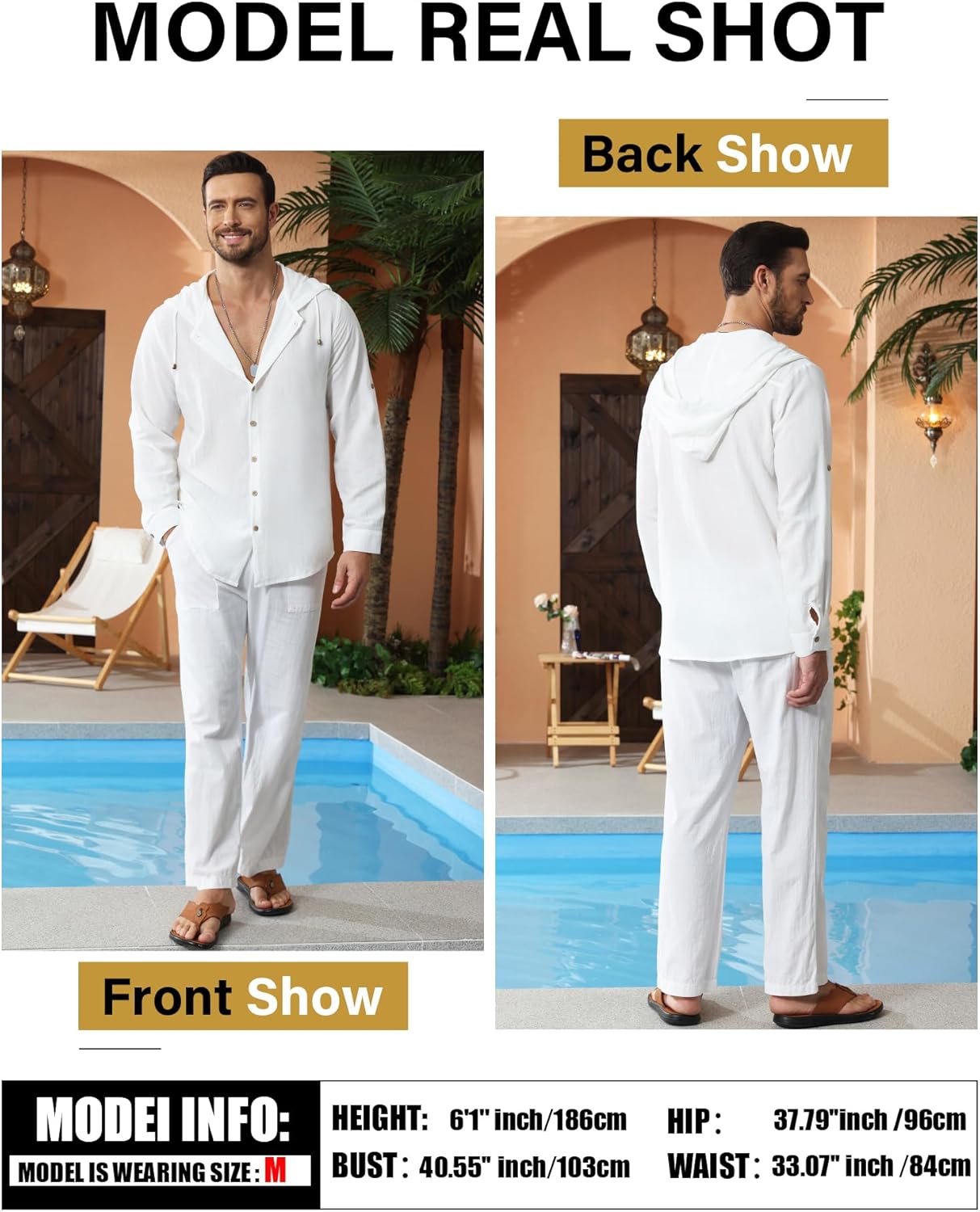 Mens Linen Shirts Casual Button Down Shirts Long Sleeve Roll-Up Sleeve Summer Beach Shirts Tops with Hood - Image 4