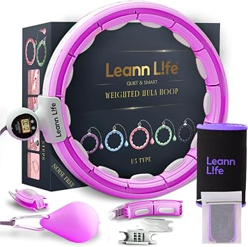 Leann L!fe U5 Smart Weighted Hula Hoop with Counter & Waist Trimmer 16 Knots, 28"46" Adjustable Infinity Hoop Plus Size, Quiet Rubberized Wheels, Ab Workout Fitness, Weight Loss, Abdominal Toner