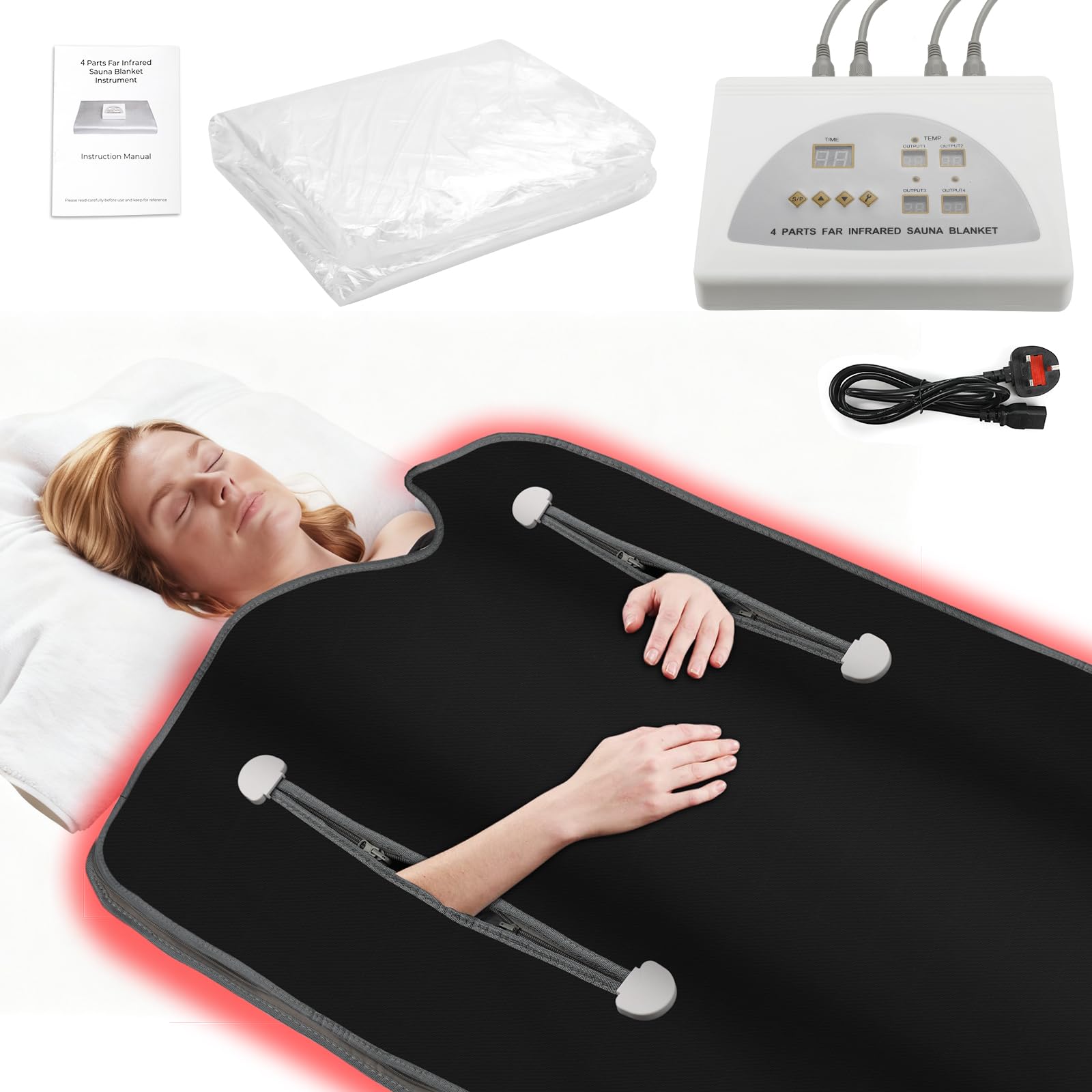 Infrared Sauna Blanket V2.0, 550W Portable Home Sauna for Full-Body Relaxation and Detoxification, Detox & Deep Heat Therapy | Adjustable 35–80°C, Open-Head Design with Arm Zips (Black, 180 x 80 cm)