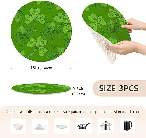 Miniatura 2 de 3 Pcs Microwave Trivet for Hot Pots and Pans 15in Cotton Thread Weave Heat Resistant Table Pad for Instant Pot Cookware Protects St. Patrick's Day