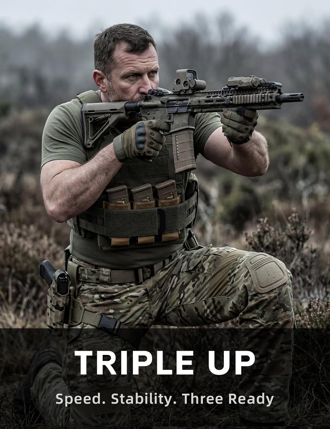 Triple Rifle 5.56mm Mag Pouch Elastic Magazines Holder with Hook and Loop Panel Attachment for MK5/D3CRM Chest Rig