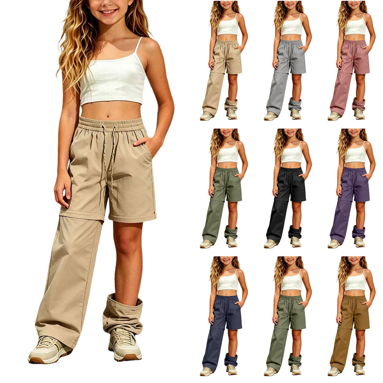 Pantalón Convertible Senderismo para Niña,Pantalón deportivo técnico con cremallera y bolsillos, ligero transpirable con secado rápido, ideal para trekking, uso diario y salidas casuales al exterior