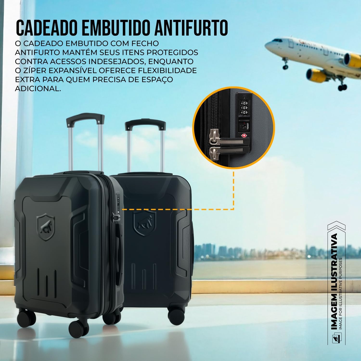 Gshield Mala de Bordo Survivor 10kg para Viagem Expansível com Compartimento interno a Vácuo (de Mão - Padrão ANAC, Preta)