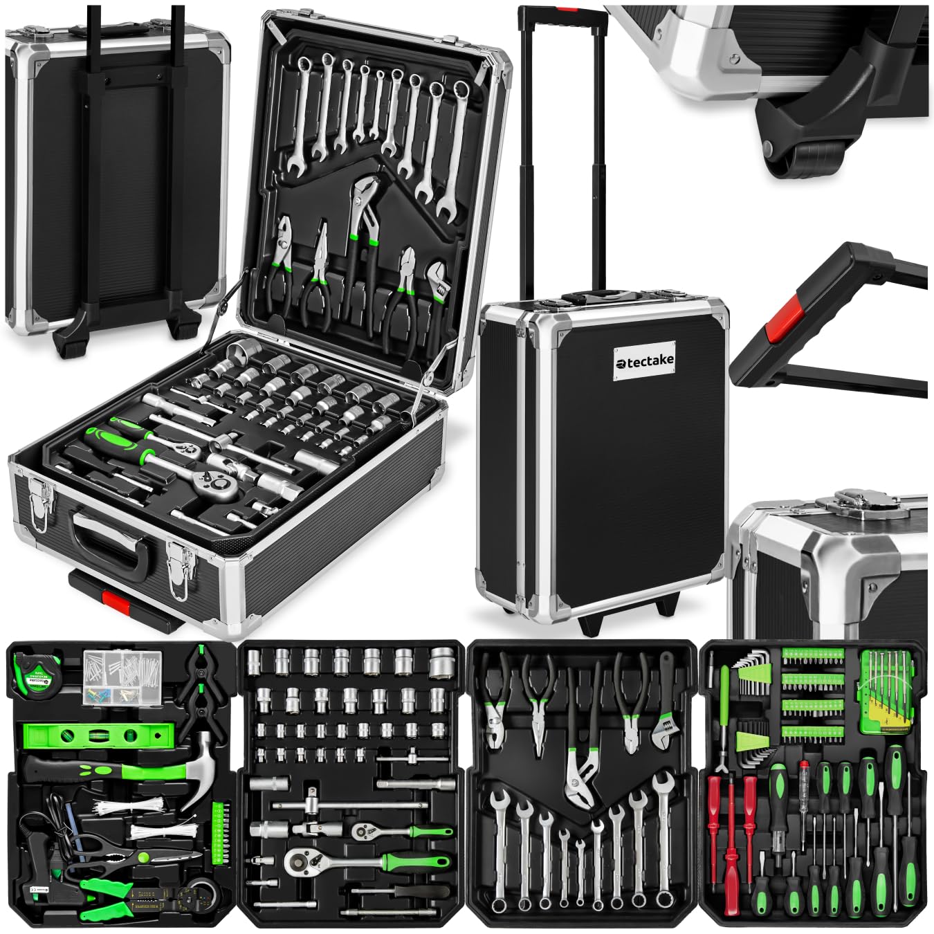 Portable Tool Box Trolley, 1,200-Piece Kit with 4 Drawers & Wheels. Essential DIY Tools Set, Home & Office Hand Tools, Mechanic Spanner Organiser - Home Improvement Starter Kit