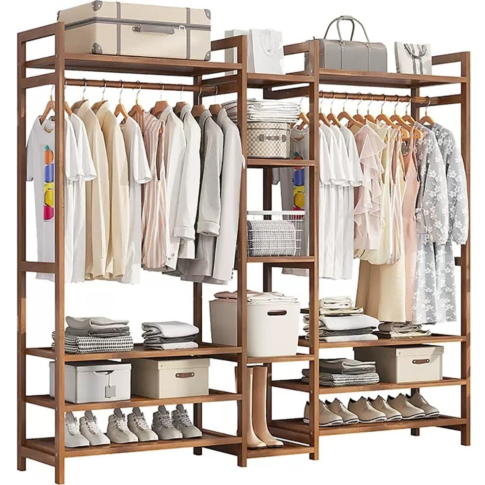 Perchero Burro Bambú, Armario Abierto Madera Perchero, Multifuncional Armario Abierto Burro Maciza Perchero Estante Dormitorio For Zapatos para Ropa Zapatos Bolsas, Carga: 100 kg