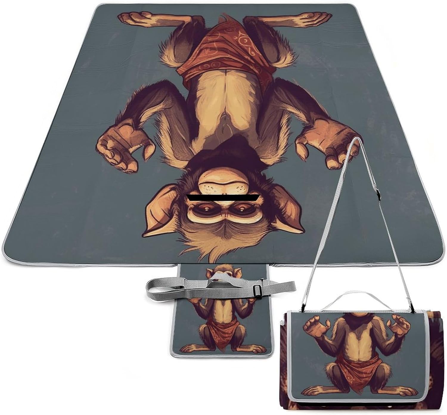 Outdoor Picnic Blanket Extra Large Beach Blanket Waterproof Picnic Mat Monkey Raises His Hand Camping Blanket Portable with Carry Strap Park Blanket for Grass Camping Park