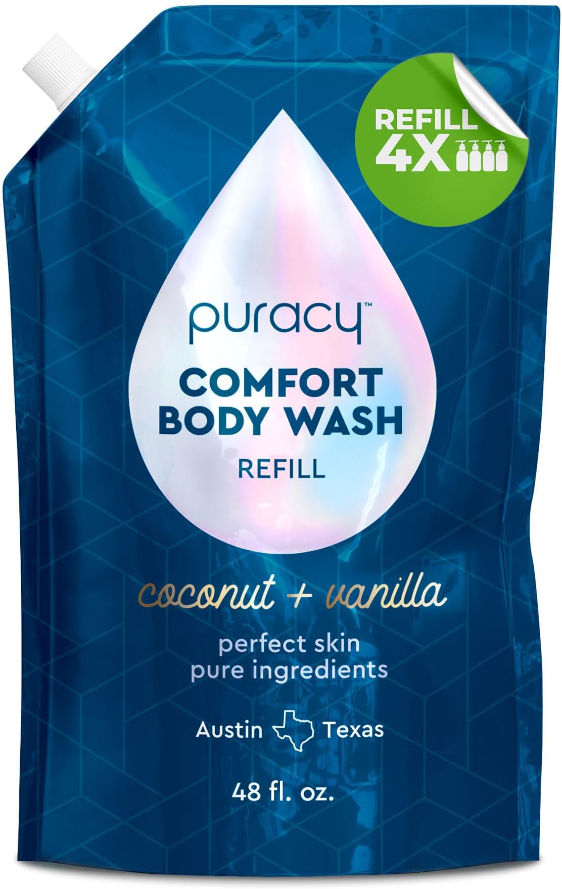 Puracy Body Wash - Natural Body Wash for Women, Men, Kids - Pure Plant Ingredients, Moisturizing Shower Gel, Body Soap for Dry Sensitive Skin, Gently Scented (Coconut Vanilla, 48 oz/1420 ml Refill)