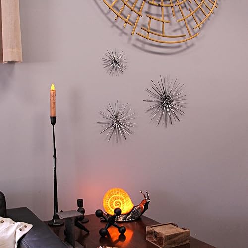 Miniatura 5 de Zeckos Set of 3 Aged Silver Finish Mid-Century Modern Atomic Star Burst Wall Sculptures MCM Decor 12, 9, 6 Inch Diameter - Stylish and Timeless Home