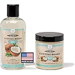 CLARK\'S Cutting Board Care Kit with Coconut Oil - Includes Butcher Block Oil and Wax - Made with Refined Coconut Oil, Natural Beeswax, and Carnauba Wax - For Kitchen Countertops and Butcher Blocks