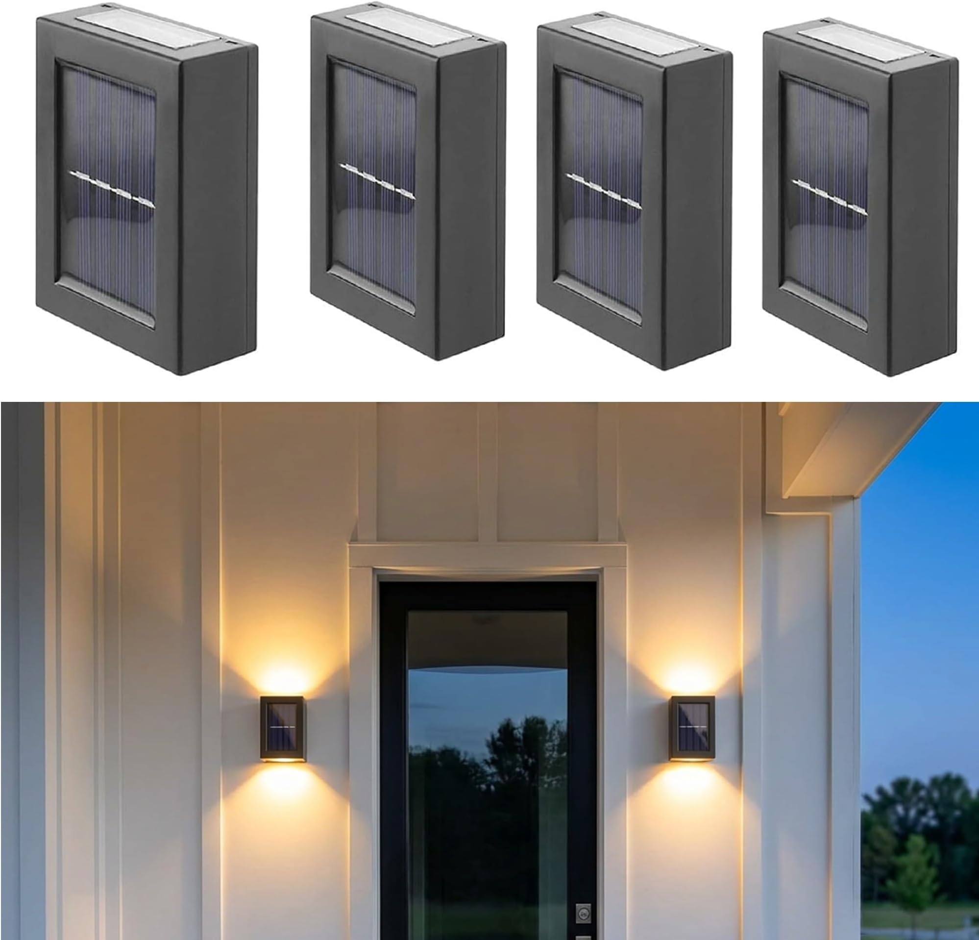 ASLIDECOR Solar Wall Lights UP Down 4 Pack,Illuminate Outdoor Sunlight Sensor Lamp IP65 Waterproof LED Modern Deck Lighting Decor for House Patio Porch