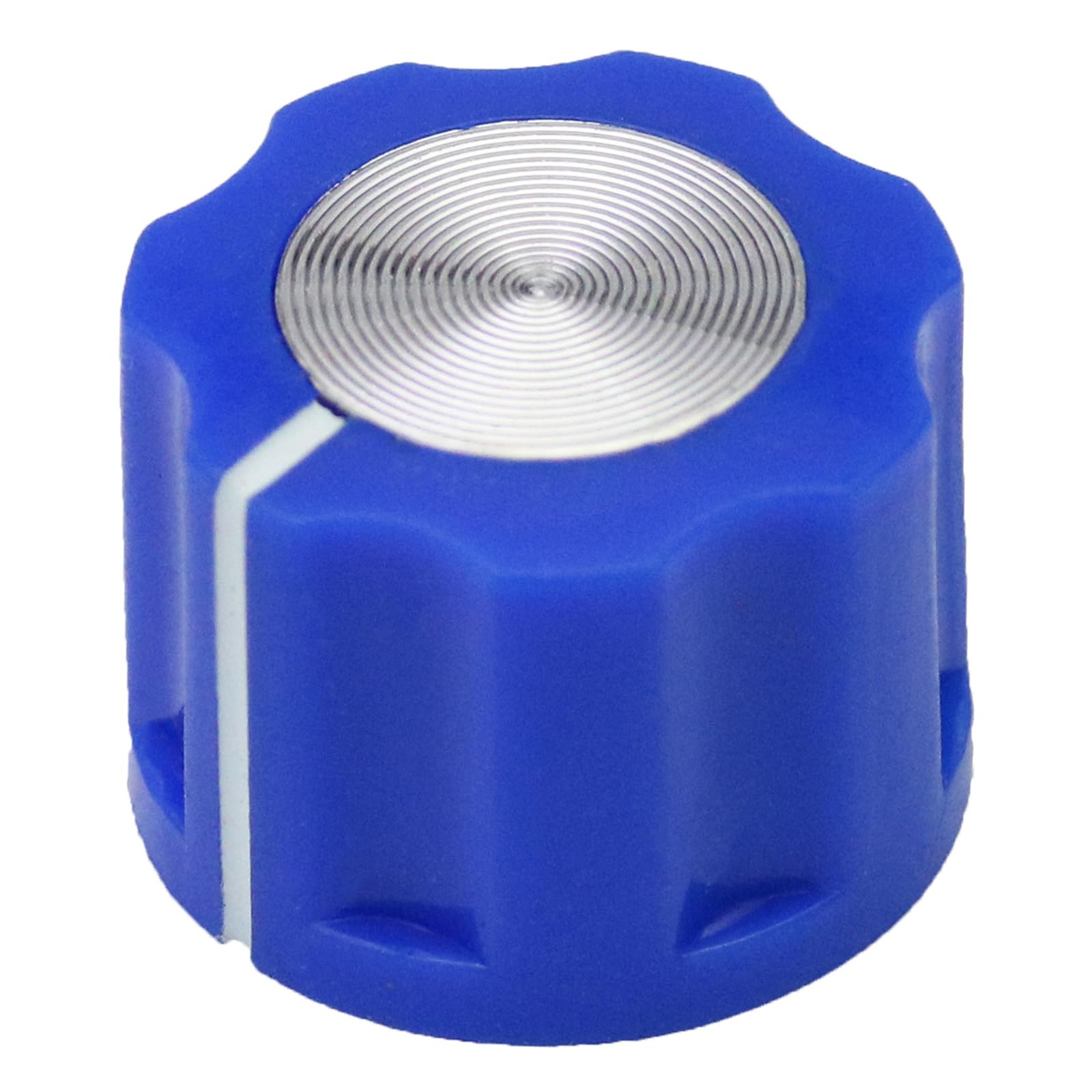6.4mm Round Hole Small Fluted Silver Cap Retro Style Amplifier/Instrument Control Knob Pack of 5 (Blue) - Image 2