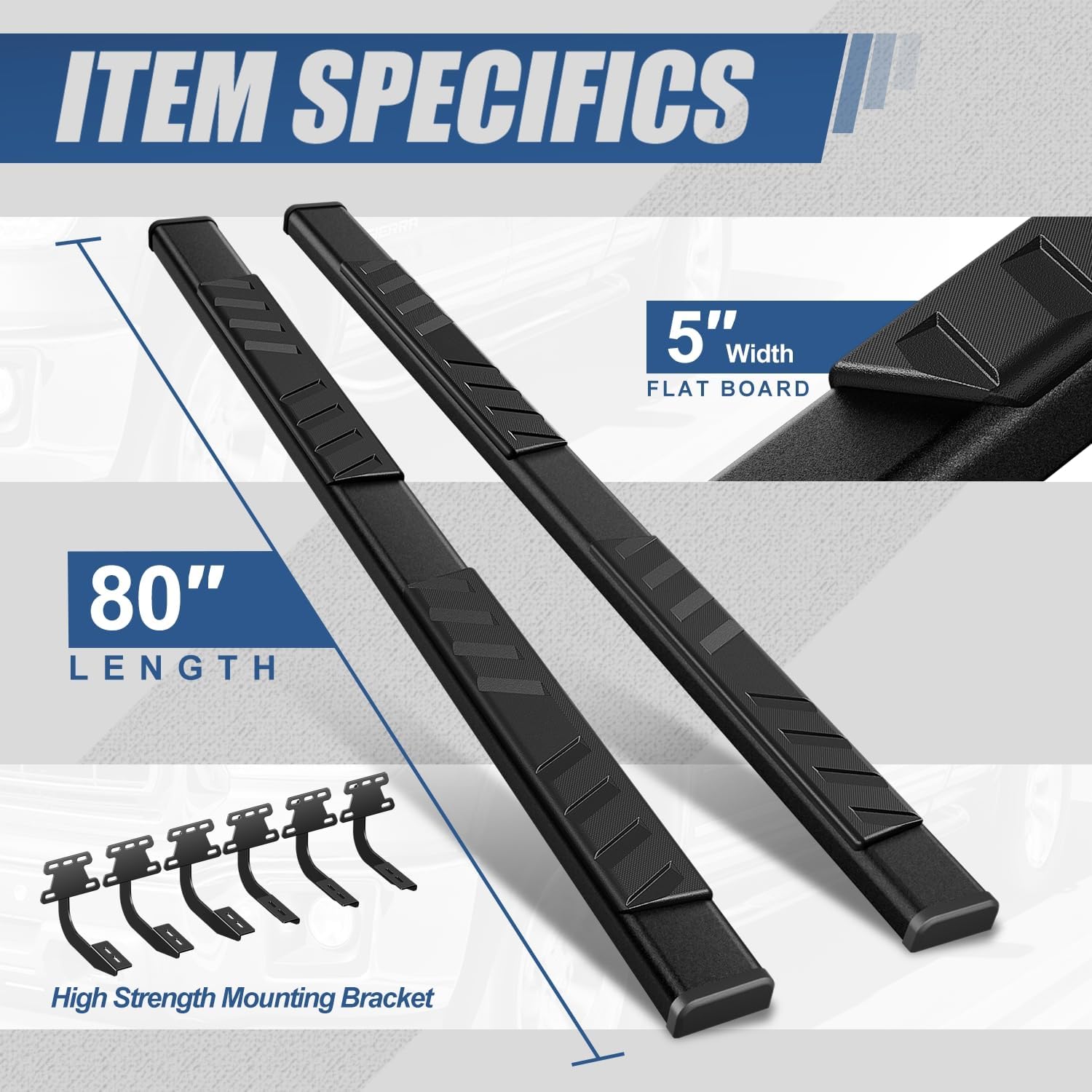 Auto Dynasty Running Boards for 2019-2024 Ram 1500 Extended/Quad Cab 19 20 21 22 23 24, Stainless Steel Rail Nerf Bars, 5" Step Bars, Black