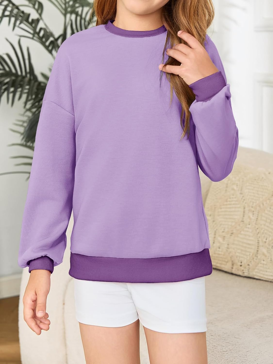 Haloumoning Girls Crewneck Sweatshirts Kids Casual Long Sleeve Loose Tops Fall Comfy Lightweight Pullovers 5-14 Years