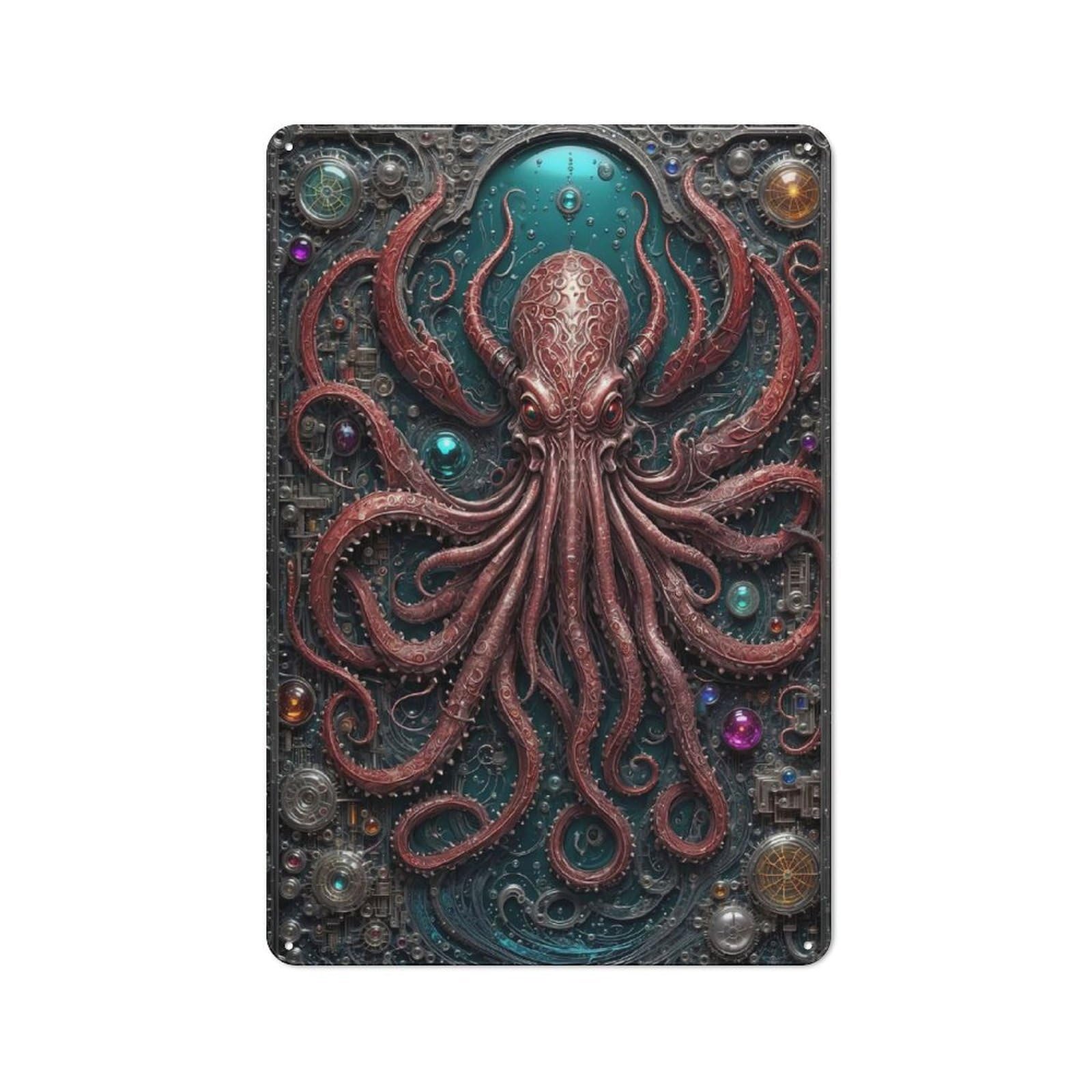 Industrial Tin Wall Sign 30x20cm Featuring Galactic Kraken Chronicles, Urban Room Decor for Workspace, Cafe, Hallway Or Garage