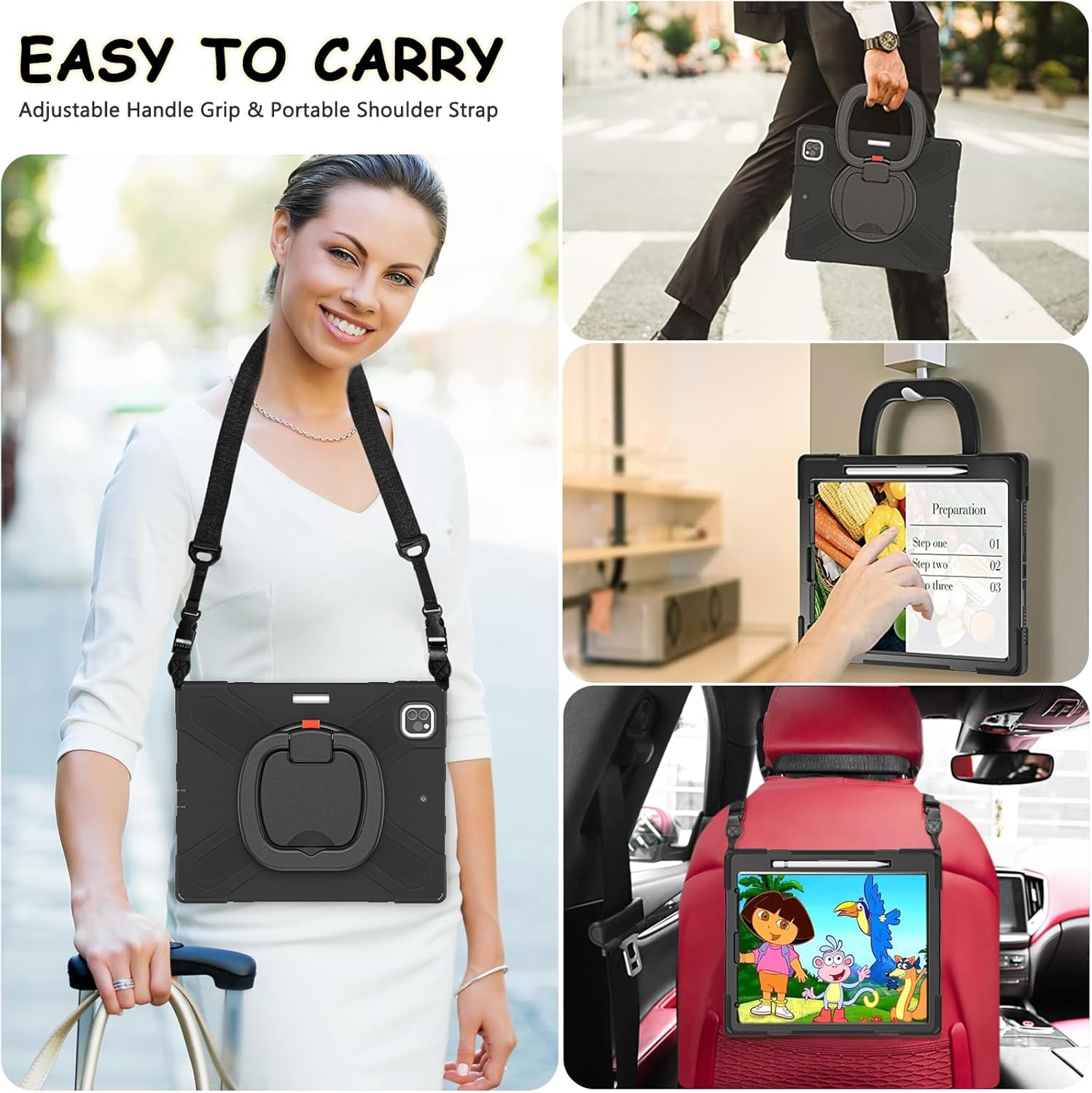 SCSVPN Case for iPad Air 13 inch M3 2025 / M2 2024 & iPad Pro 12.9 Case 6th/5th/4th/3rd Generation 2022 2021 2020 2018, Drop Protective Cover with Pencil Holder, Stand, Handle, Shoulder Strap - Black - Image 7