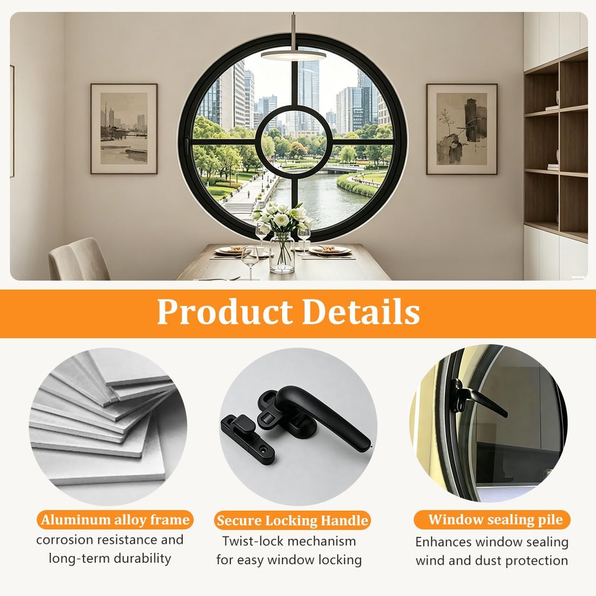 Finestra rotonda girevole a 360° in alluminio con vetro di sicurezza, oblò rotondo con maniglia di bloccaggio, finestra di ricambio per bagno e negozio (bianco/satinato, 80 cm)
