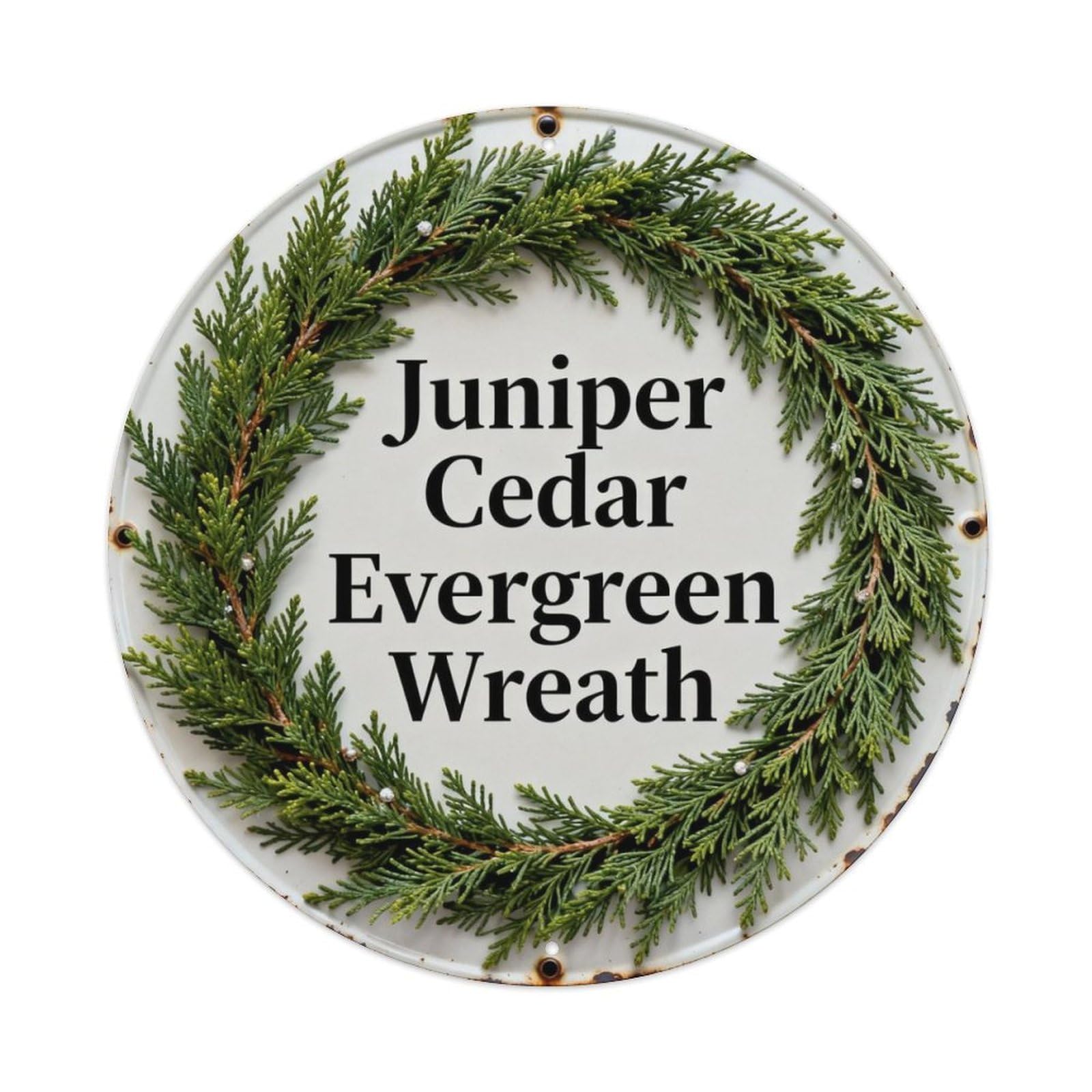 Juniper Cedar Evergreen Wreath Metal Tin Sign Plaque